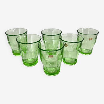 Set of 6 Bohemian Crystal Uranium Glass Glasses, 1970s