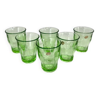 Set of 6 Bohemian Crystal Uranium Glass Glasses, 1970s