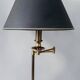 Brass reading floor lamp, adjustable arm, vintage anthracite shade.
