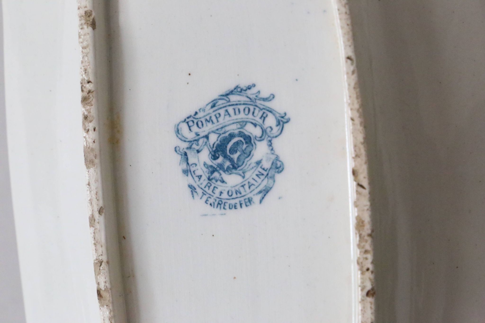 Pompadour ironstone sauceboat, Clairefontaine factory