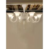Italian contemporary white Murano glass chandelier in Art Deco style.