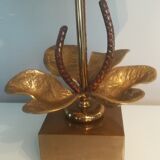 Bronze and brass water lily lamp signed