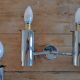 Pair of vintage wall lights in chromed metal and opaline 1970