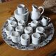 12 bistro coffee cups and 2 pots
