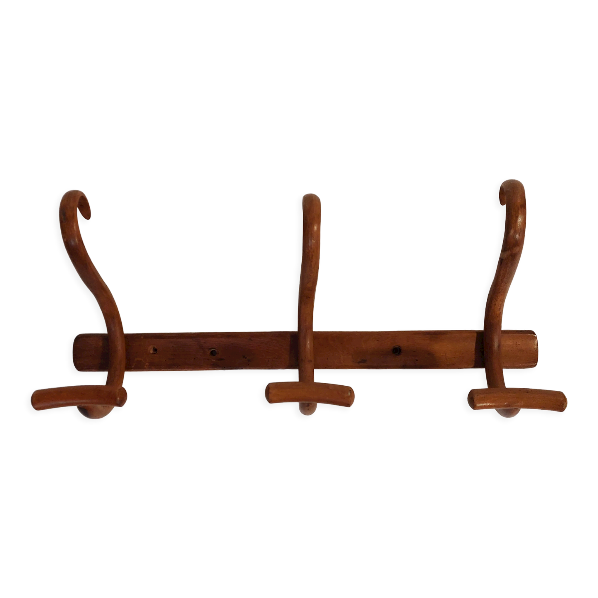 Curved wooden coat rack 3 walnut hooks Jacob & joseph Kohn 1900/1920.