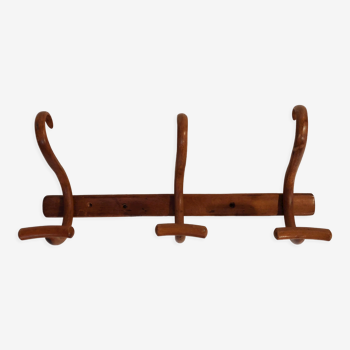 Curved wooden coat rack 3 walnut hooks Jacob & joseph Kohn 1900/1920.