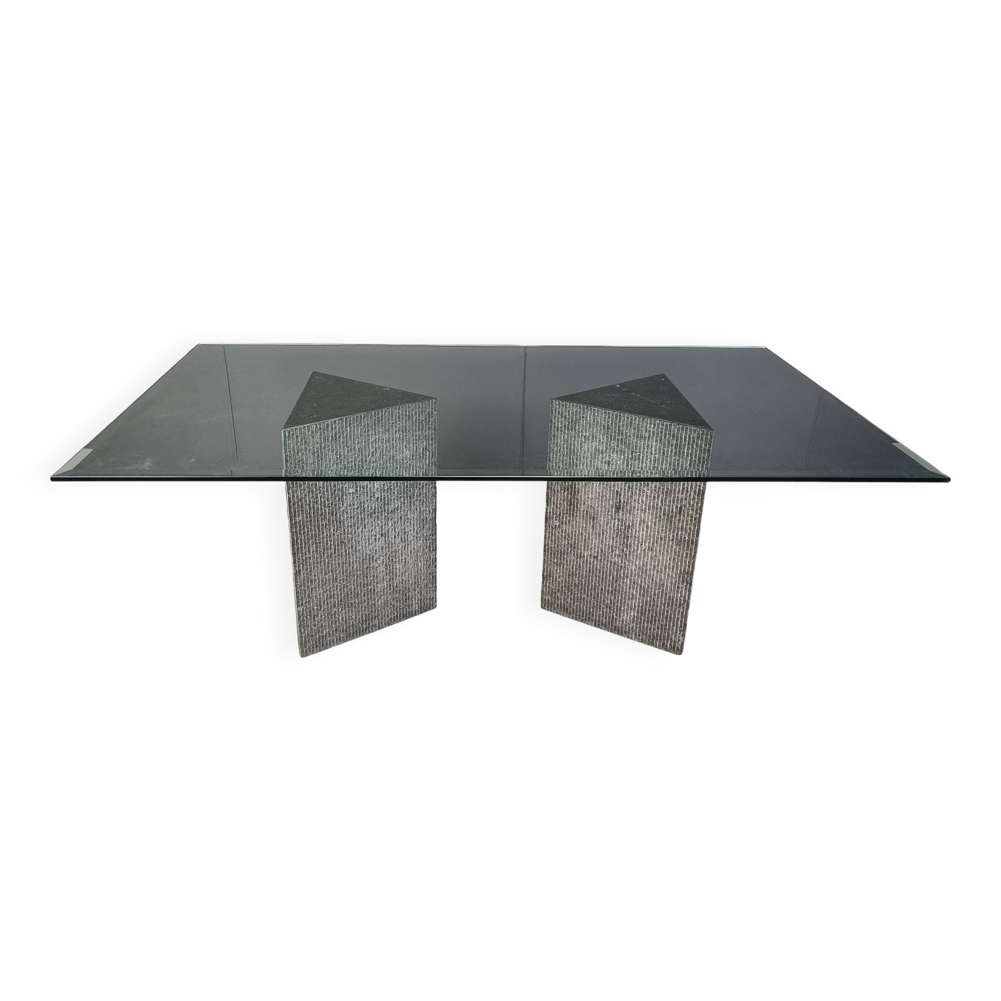 Vintage brutalist glass and marble dining table, 1970s