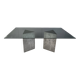 Vintage brutalist glass and marble dining table, 1970s