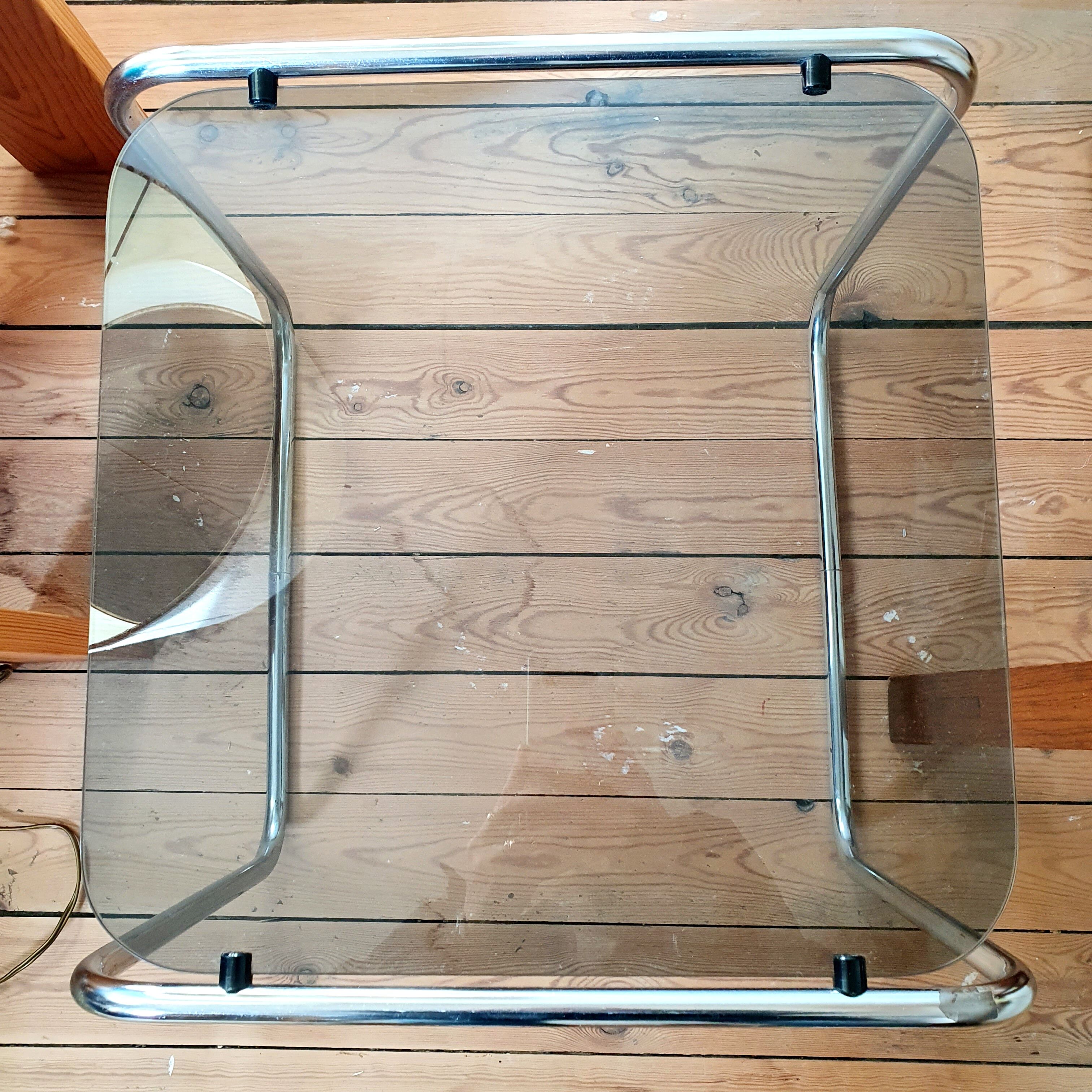 Side table chrome metal and smoked glass