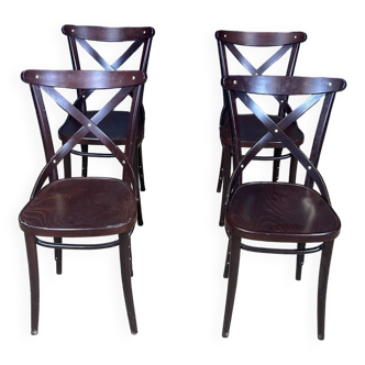 Lot de 4 chaises bistrot Ton modèle Joséphine bois foncé