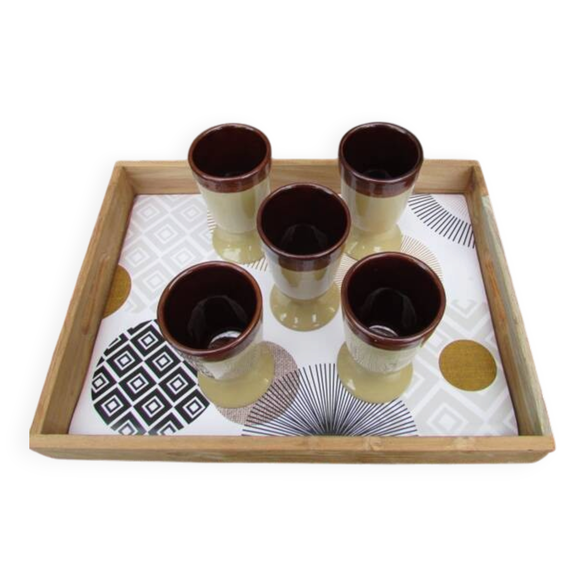 Lot de 5 mazagrans beige et marron