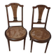 Pair of 1900 chairs in mahogany and walnut burl marquetry.