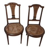 Paire de chaises 1900 en acajou et loupe de noyer marqueté.