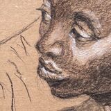 Old painting portrait of black boy in charcoal wooden frame signed RD 96