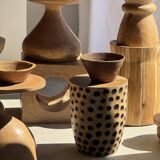 Stool, side table, cylindrical solid mango wood end table.