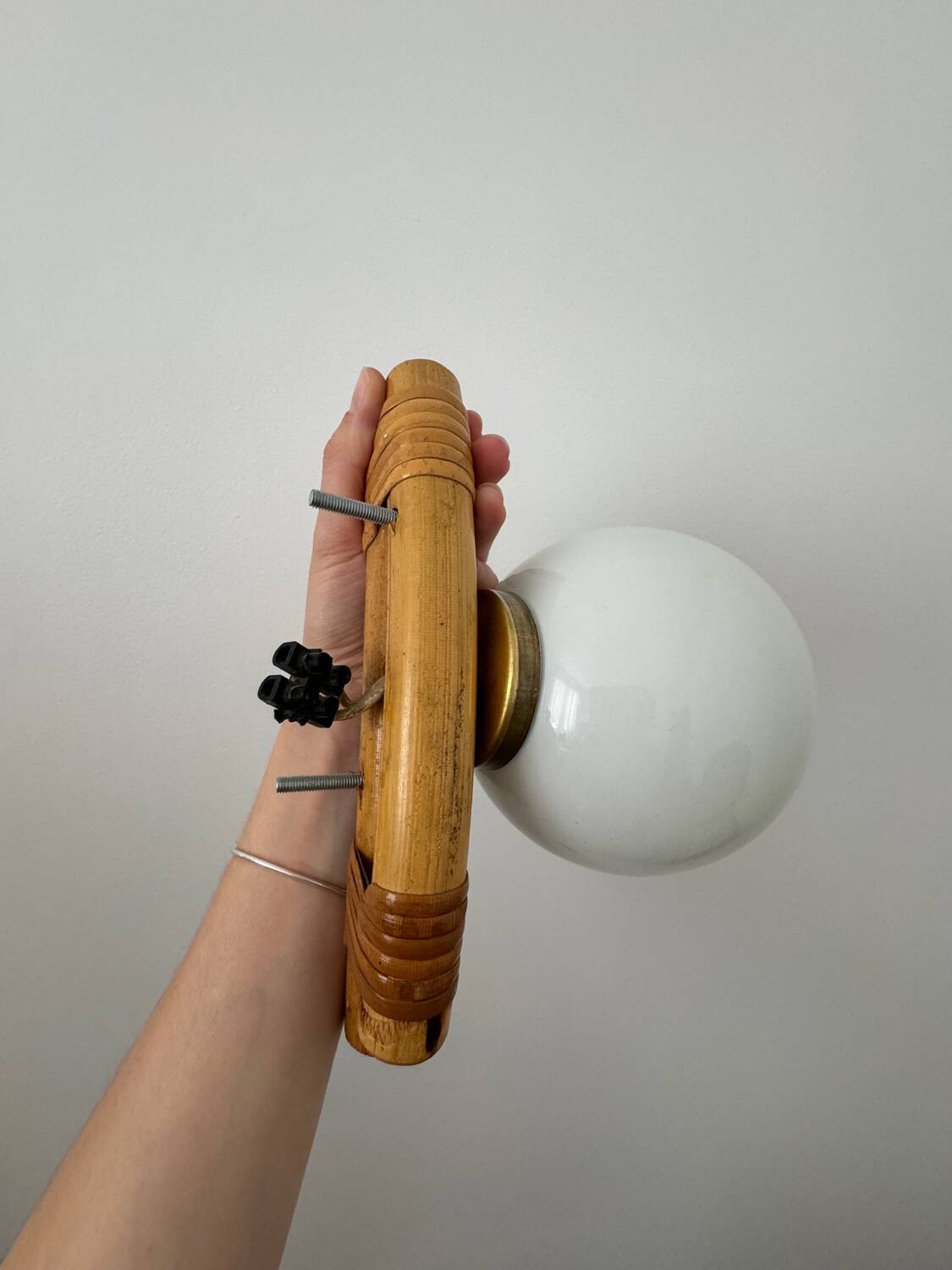 Rattan and opaline wall light