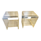 Pair of vintage Roche Bobois 70s plexiglass bedside tables