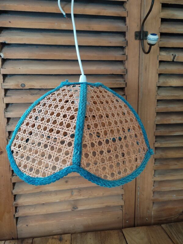 Hanging lampshade luminaire chandelier cannage liseré dp1121b65 old vintage