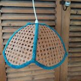 Suspension abat jour luminaire  cannage liseré  ancien vintage