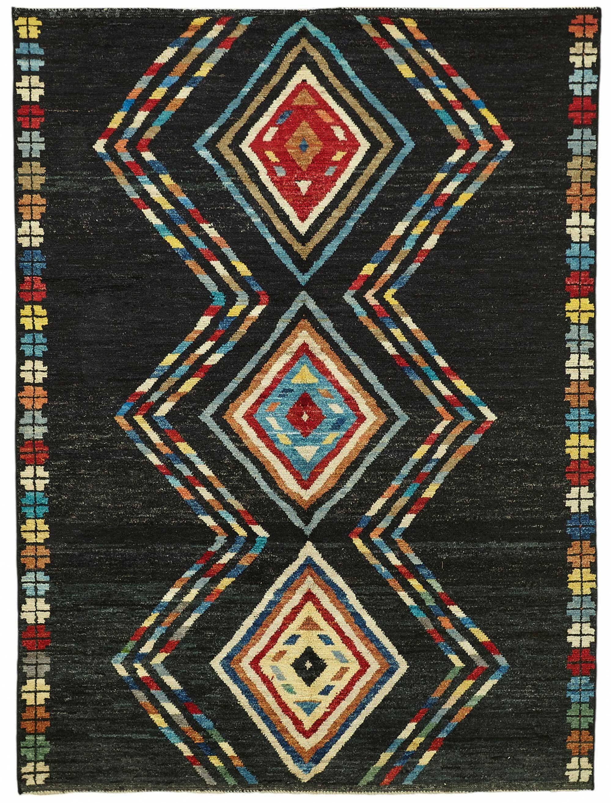 Hand-Knotted Turkish Contemporary 172 cm x 241 cm Black Wool Carpet