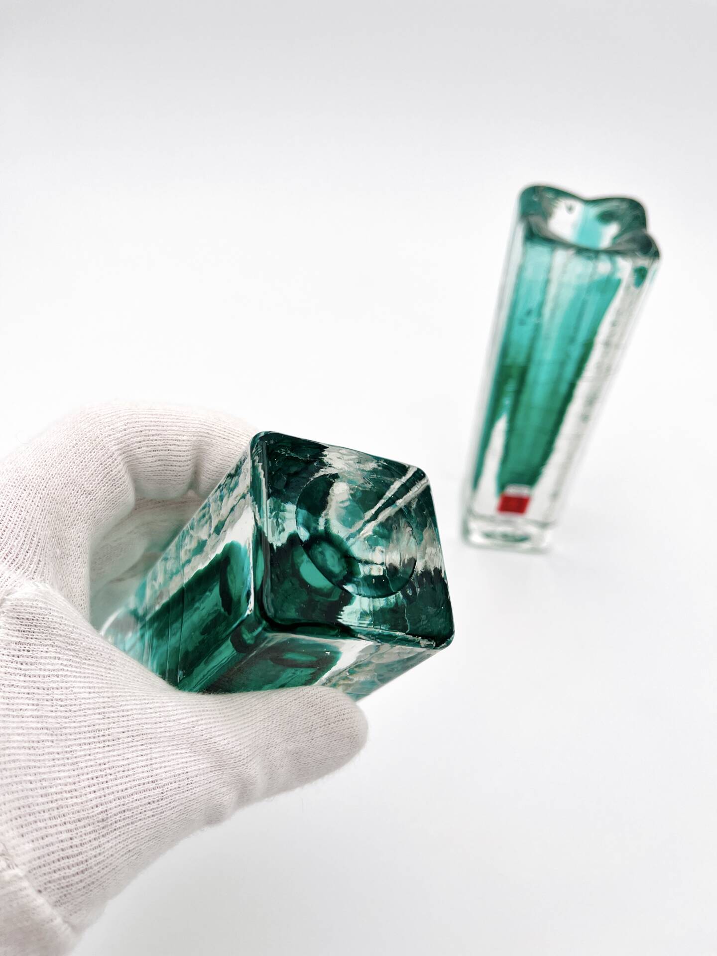 Paire de soliflores brutalistes Schott Zwiesel Cristal Eisglas