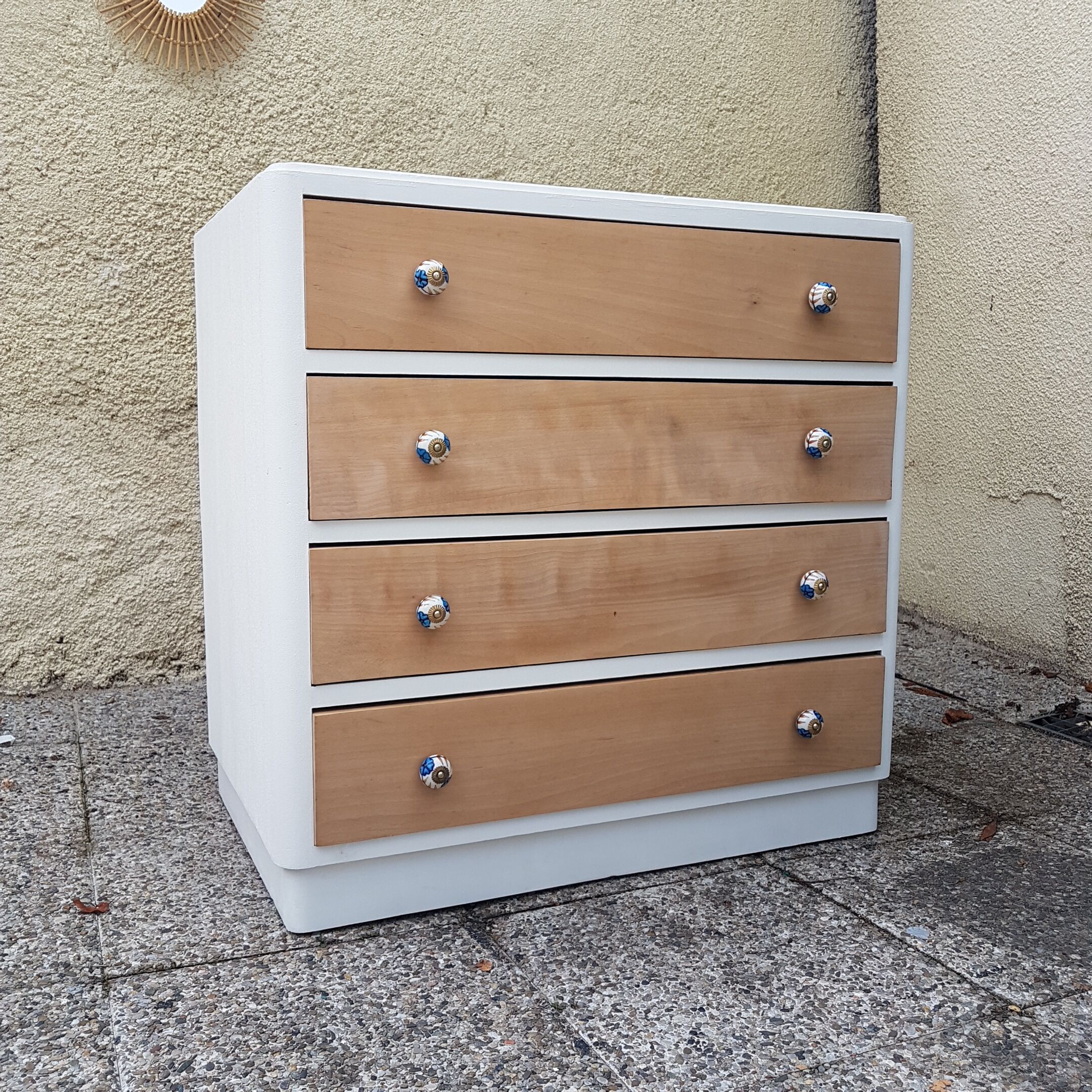 Large chest of drawers vintage wood white year 50