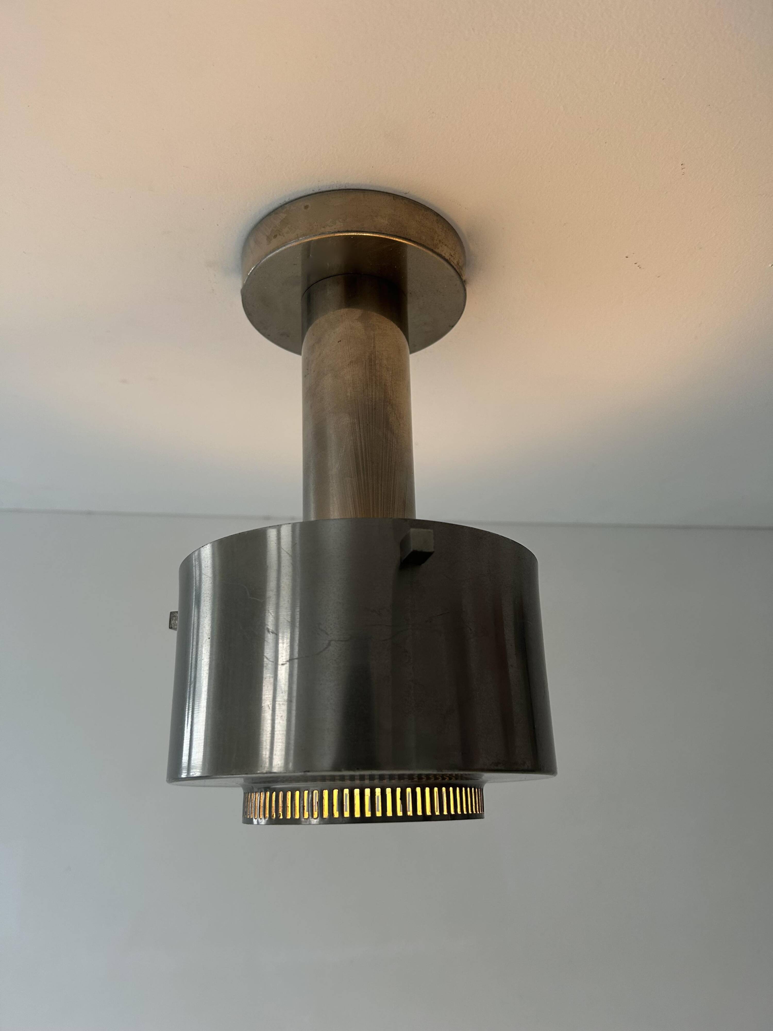 Vintage modernist chandelier, chrome metal, France 1940s