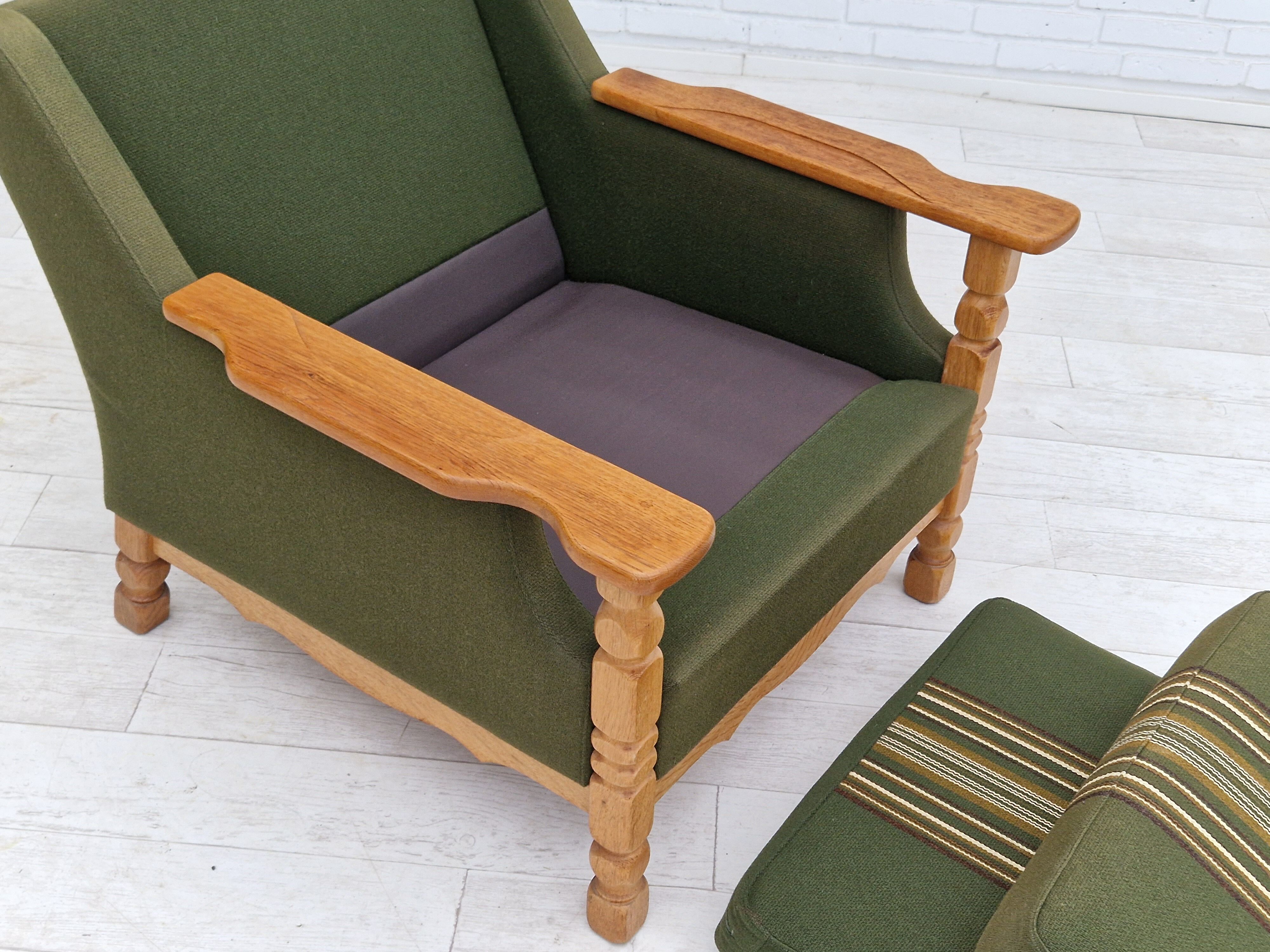 1970s, Danish design, lounge chair in green furniture wool, oak wood