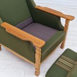1970s, Danish design, lounge chair in green furniture wool, oak wood