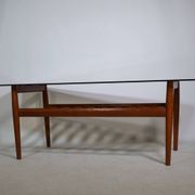 Mid-Century Design Teak Coffee Table with Smoked Glass by Möbel Mann, 1960s