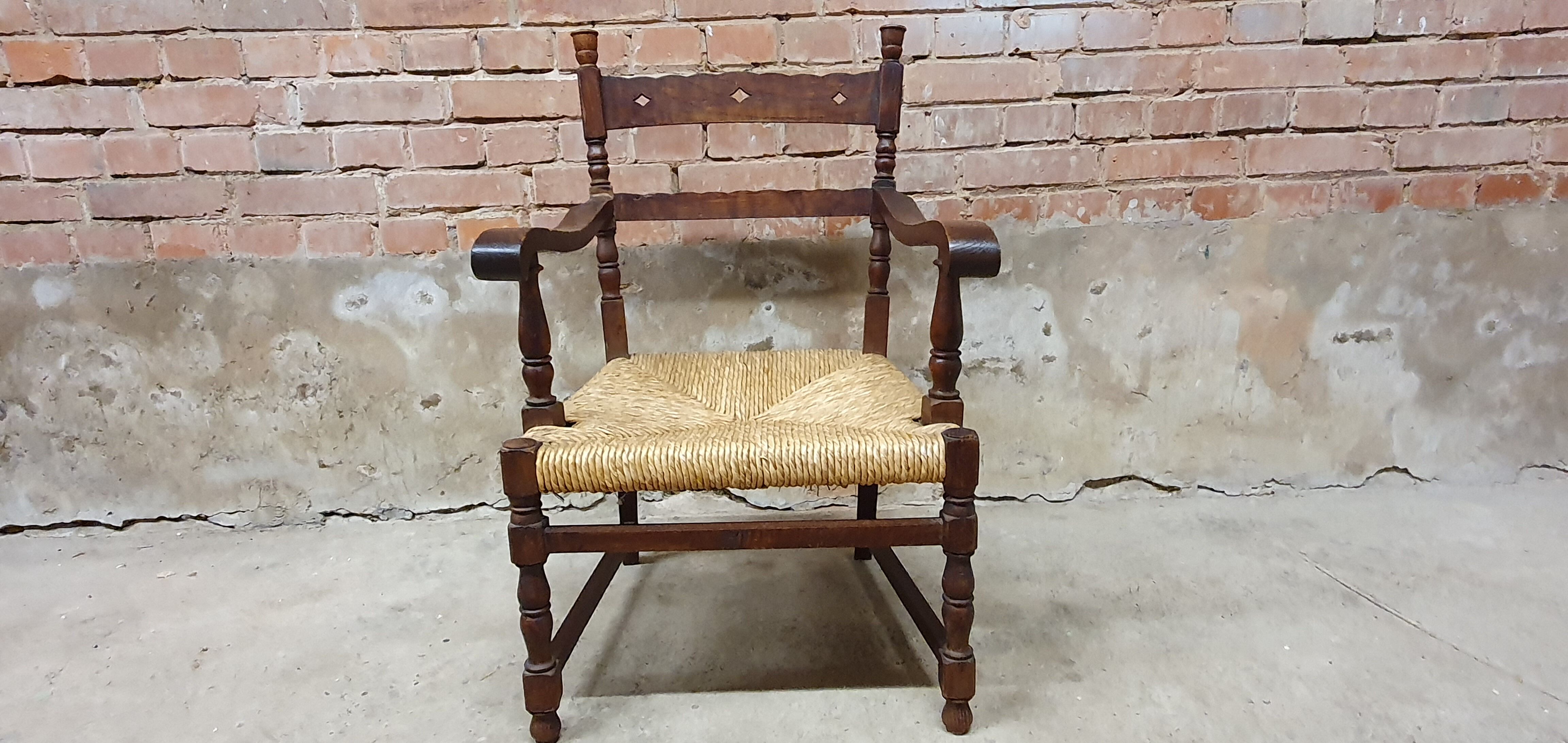 Vintage armchair in ash and cane