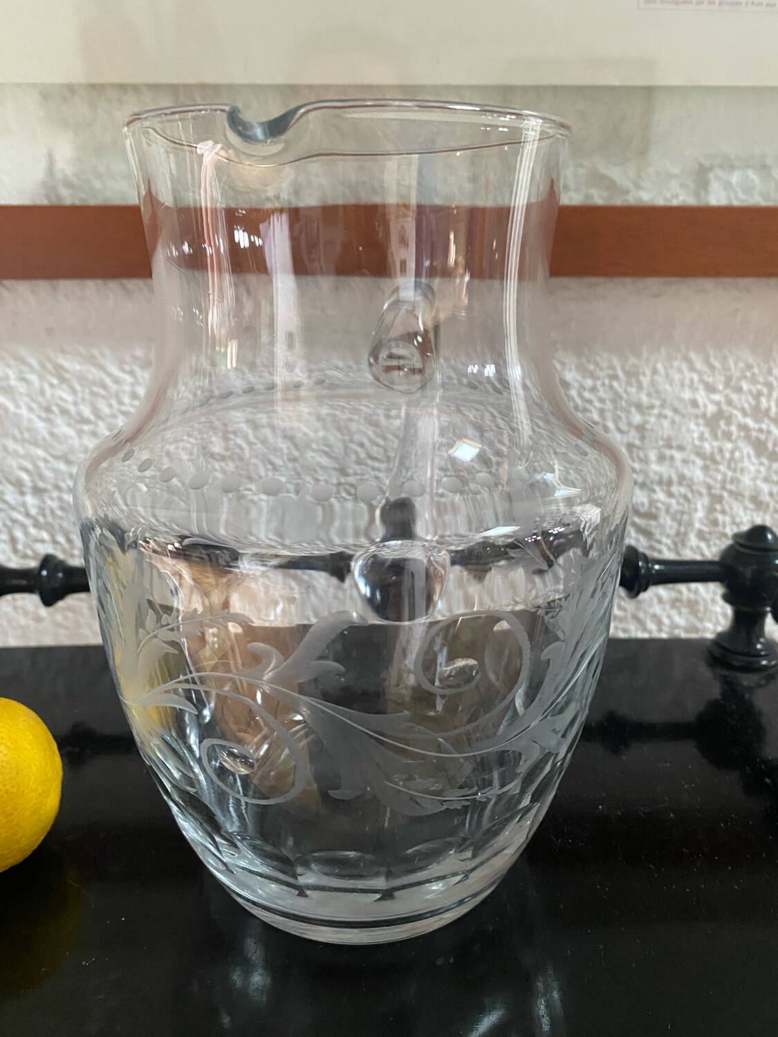 Large engraved crystal jug for orangeade