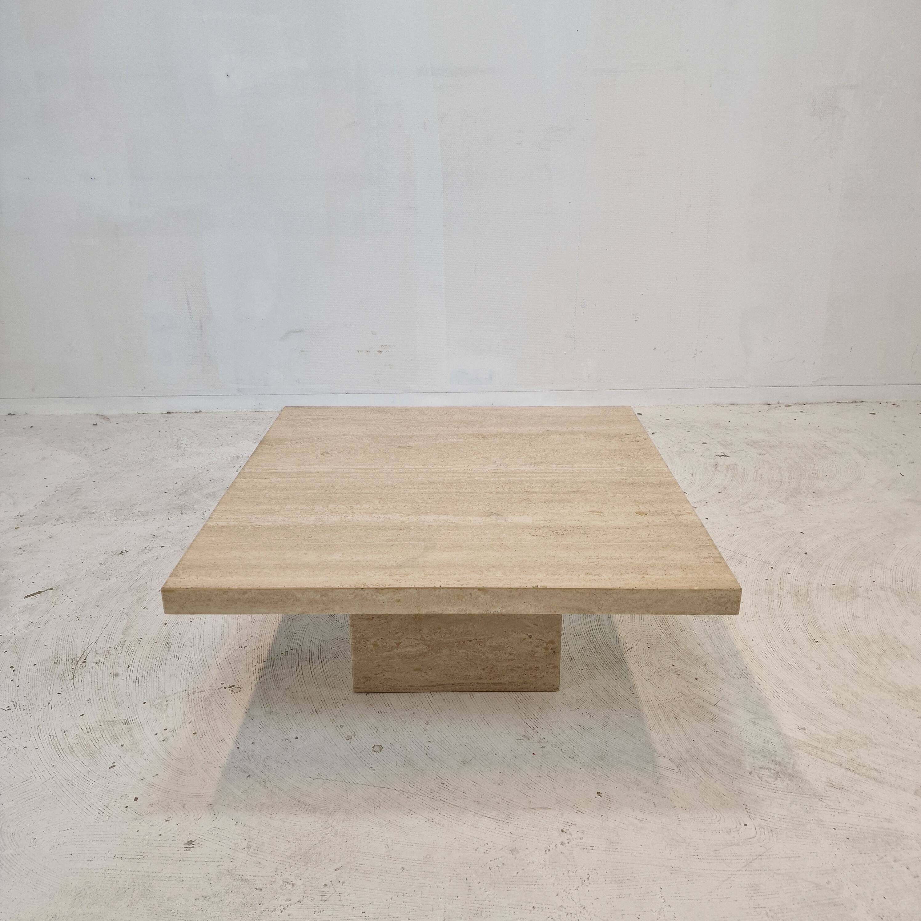 Italian Square Coffee Table in Travertine, 1980s