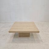Table Basse Carrée Italienne en Travertin, 1980s