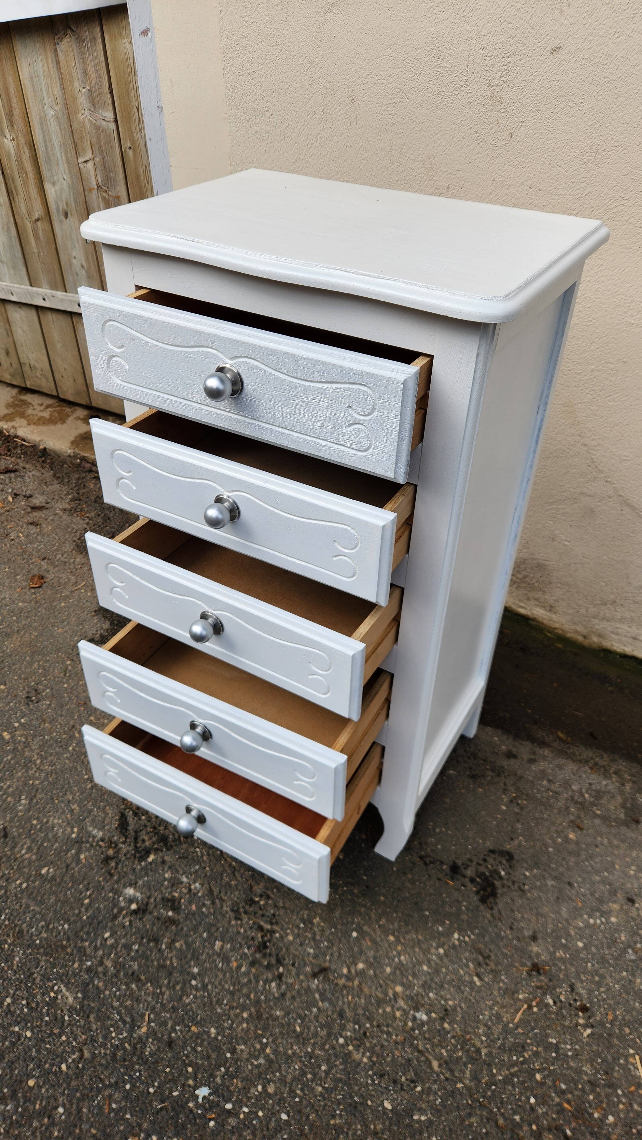 beau chifonnier 5 tiroirs blanc en bois