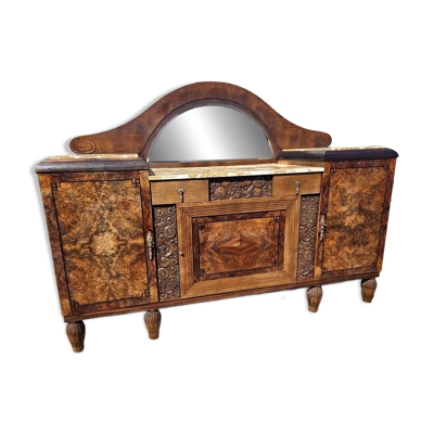 Buffet époque Art Nouveau en noyer, miroir et marbre - 1920