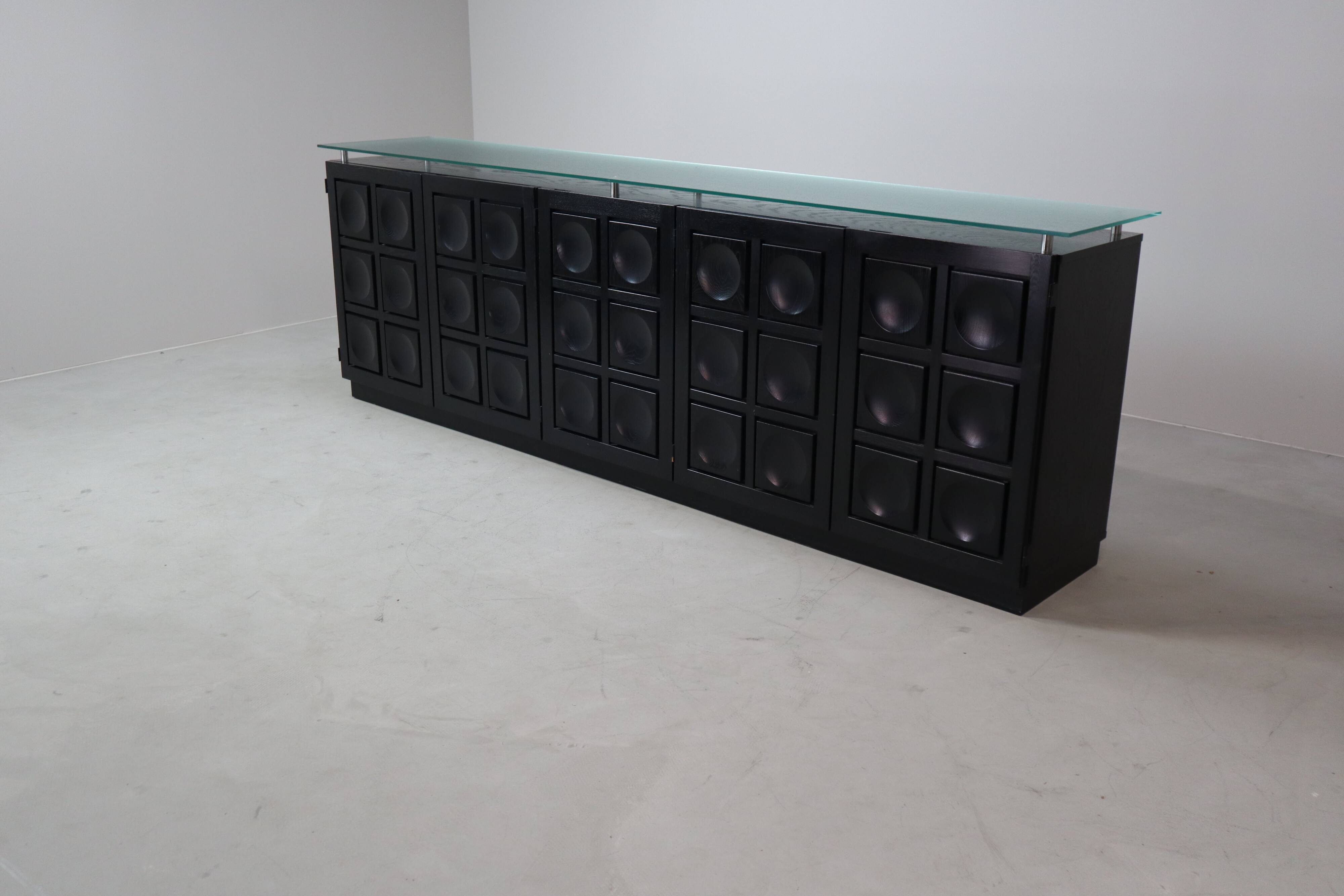 Black brutalist sideboard by Frans Defour, Belgium 1970's