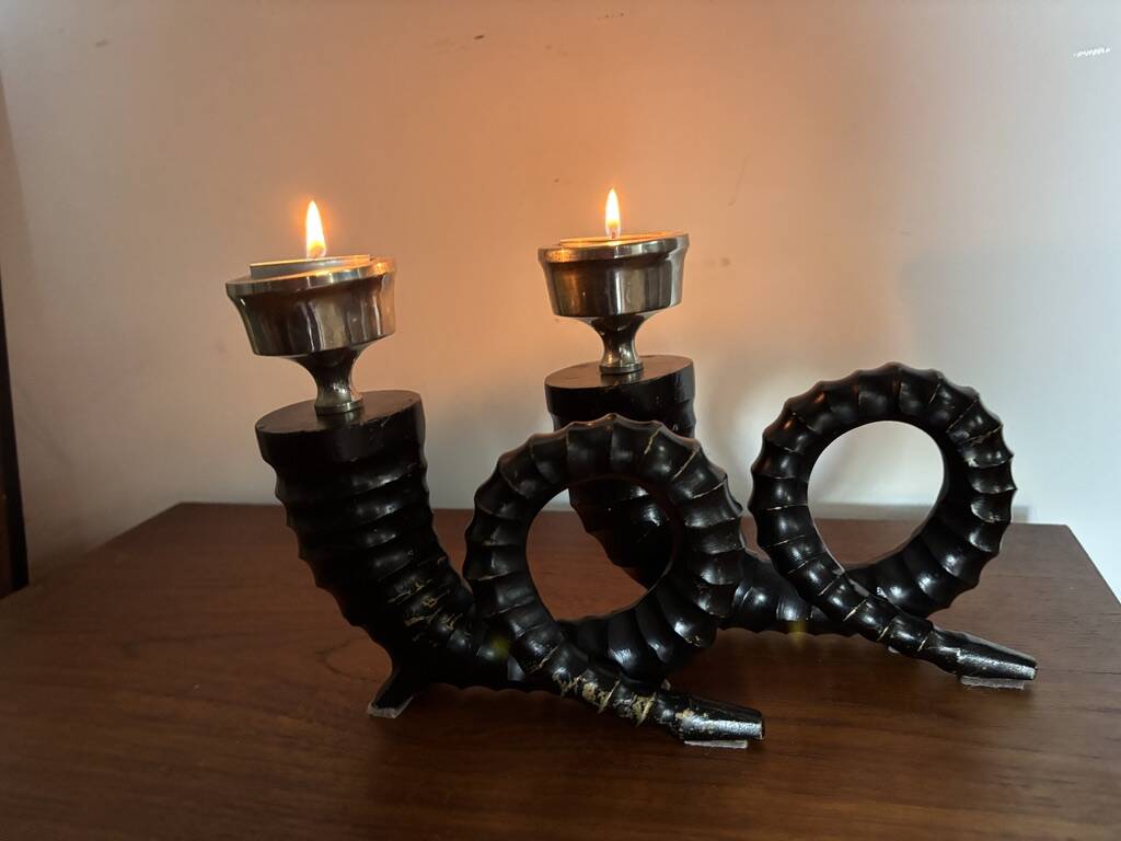 Vintage Bronze Chapman Horn Candlesticks 1970 USA x2