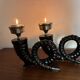 Vintage Bronze Chapman Horn Candlesticks 1970 USA x2