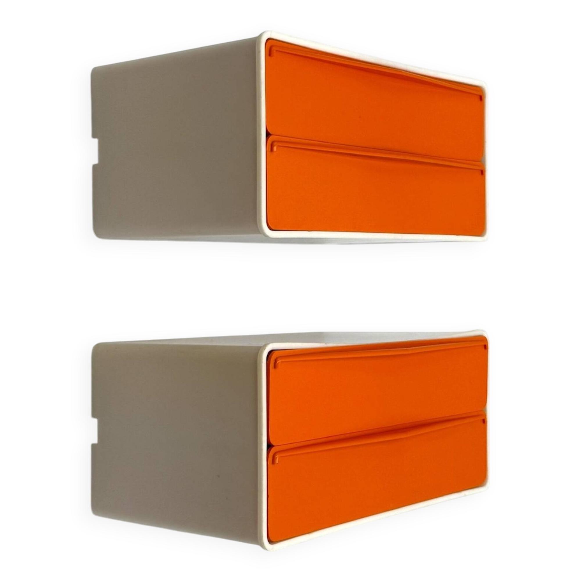 Tiroirs muraux modulaires orange vintage – Plastique des années 1970, style Space Age