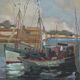 Painting "Thoniers at Dock", oil on panel, signed G. Boulard – Mid 20th century