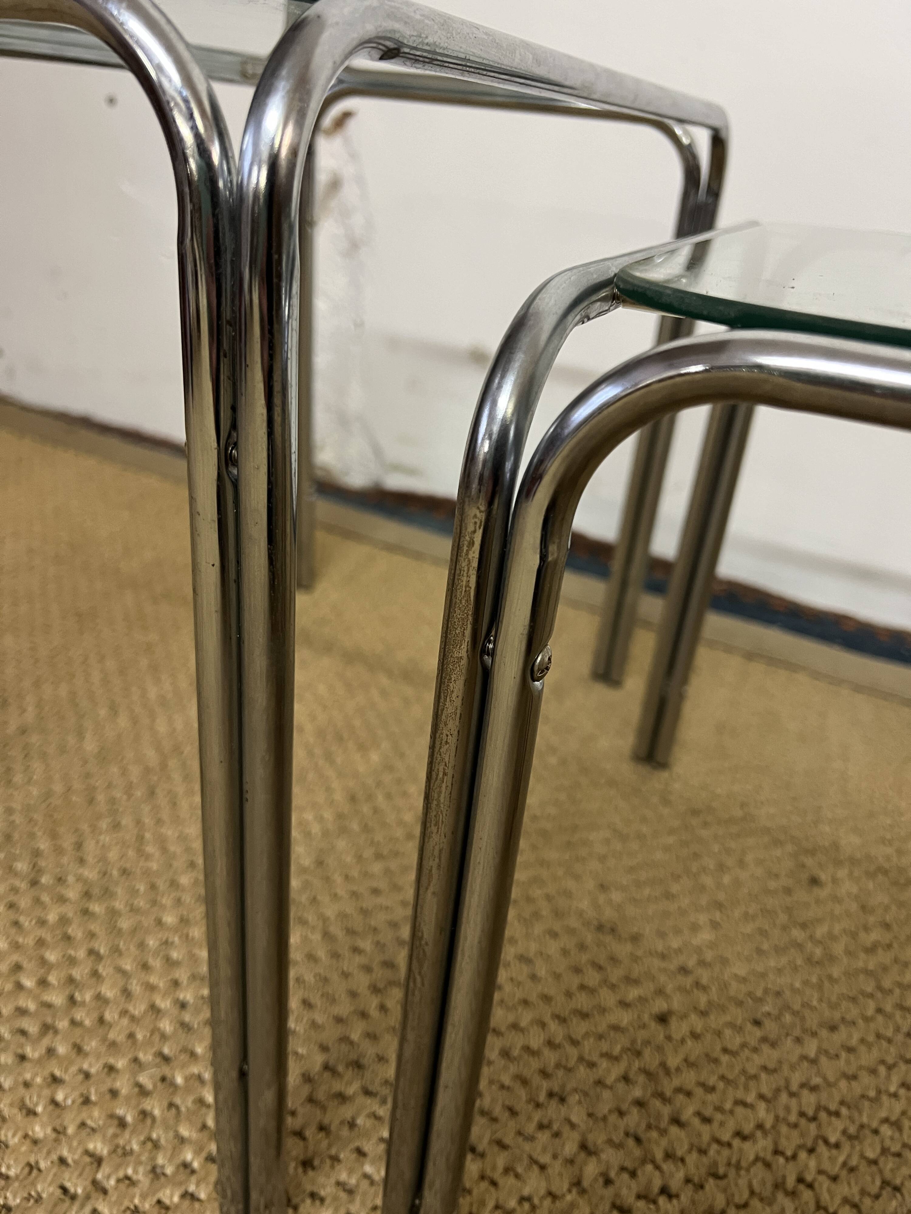Vintage glass and chrome metal nesting tables