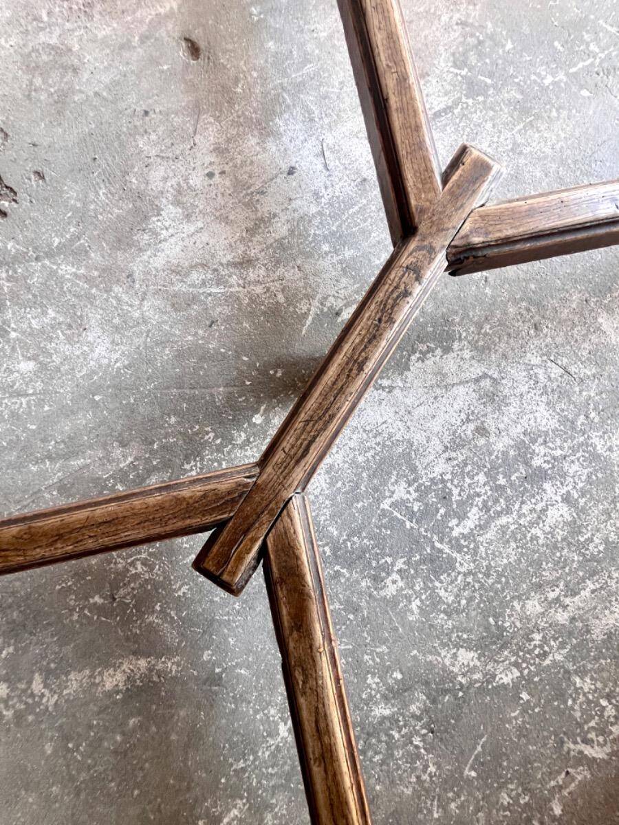 Dark brown solid wood French neo-renaissance square dining table with cross base