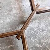 Dark brown solid wood French neo-renaissance square dining table with cross base