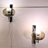 Sciolari, pair of chrome wall lights, smoked glass, Italy, 1970s