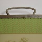 Old glass and metal serving tray - hand-painted floral decoration