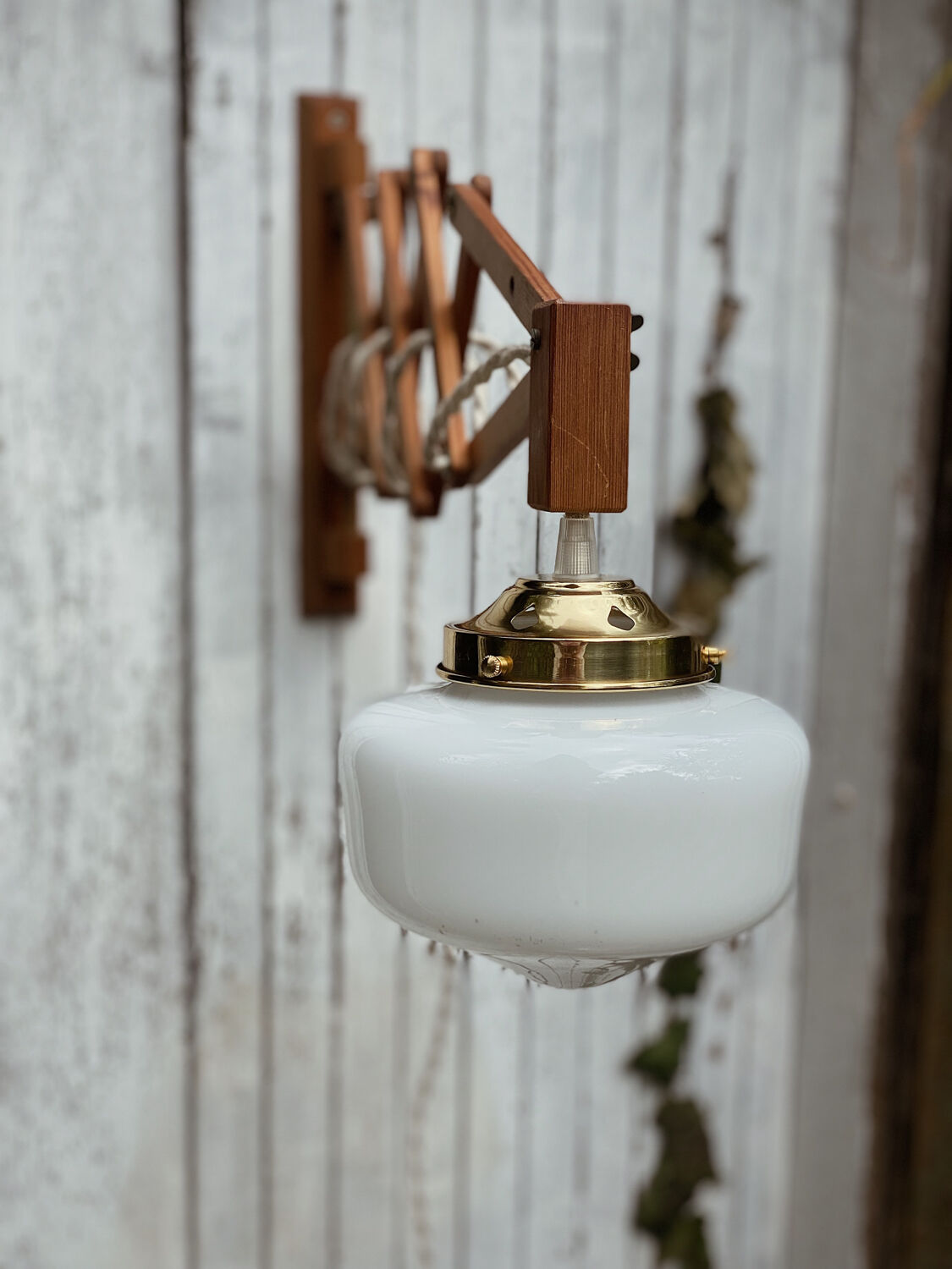 Wall lamp retractable base white opaline globe