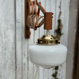 Wall lamp retractable base white opaline globe