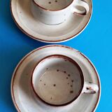 2 enameled stoneware espresso cups and saucers - France, 70s/80s