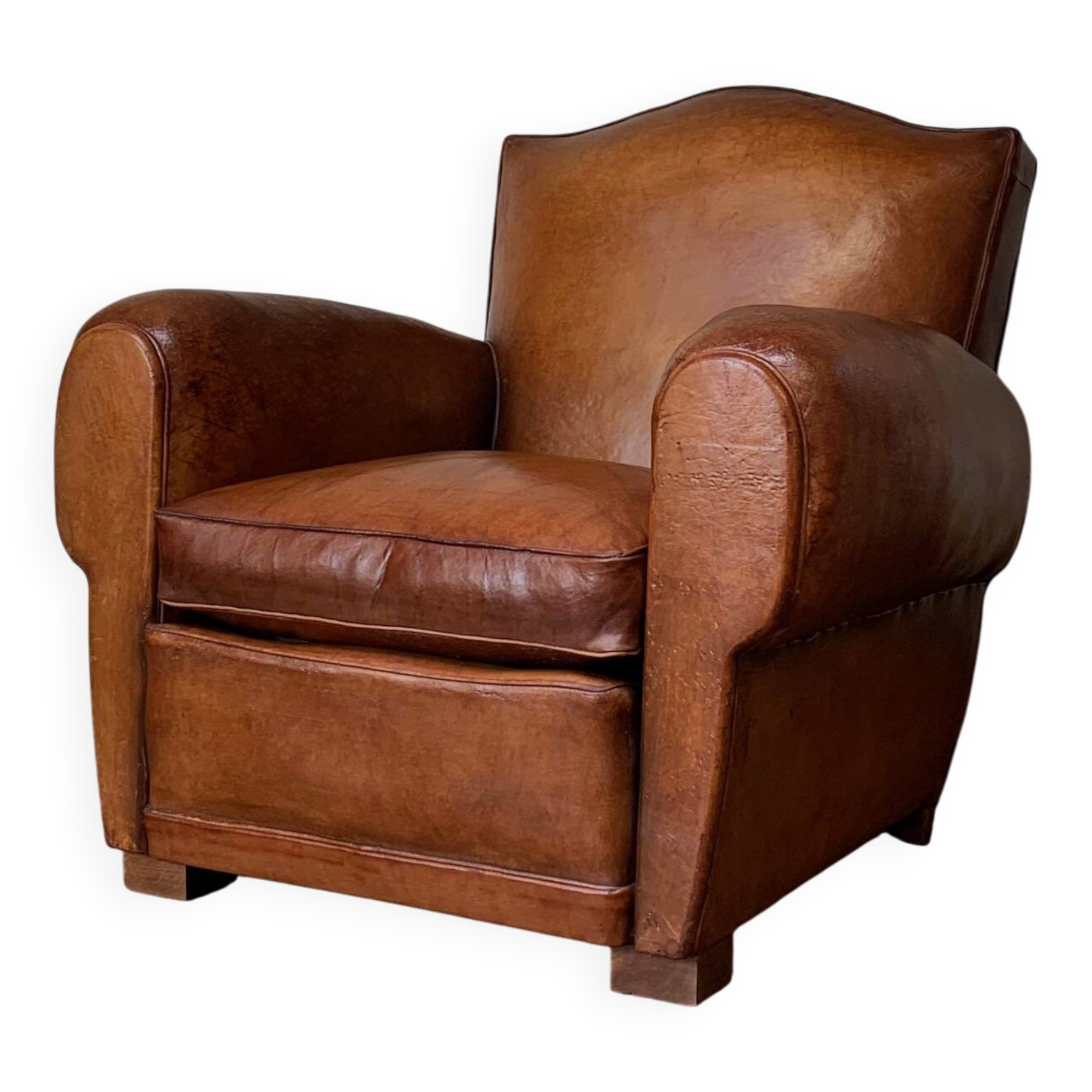French leather club chair chapeau de gendarme in caramel c 1950